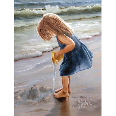 Playing at the Beach Black Modern Wood Framed Art Print by Janisse, Georgia