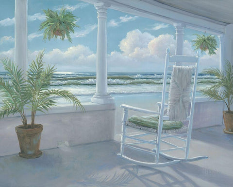 Coastal Porch I White Modern Wood Framed Art Print with Double Matting by Janisse, Georgia