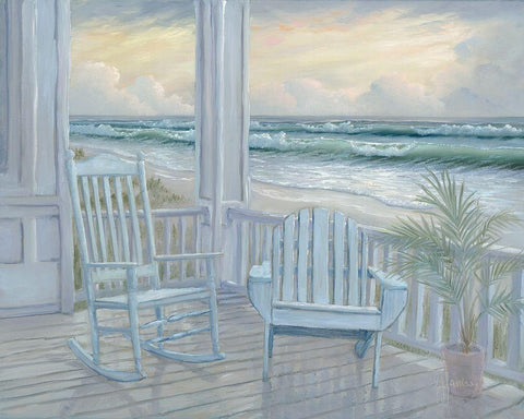 Coastal Porch II White Modern Wood Framed Art Print with Double Matting by Janisse, Georgia