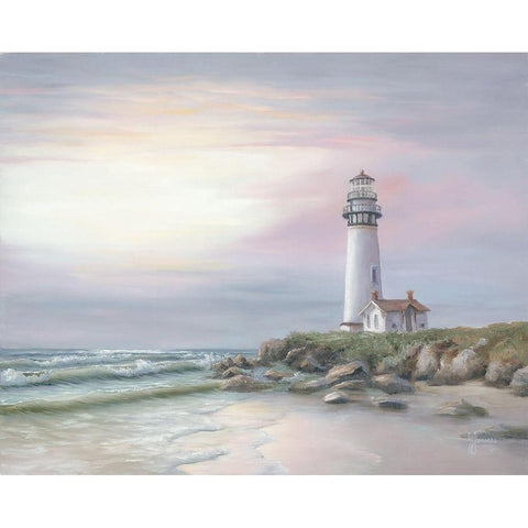 Lighthouse at Sunset Gold Ornate Wood Framed Art Print with Double Matting by Janisse, Georgia