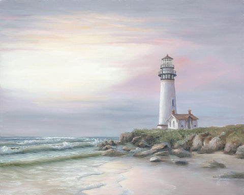 Lighthouse at Sunset White Modern Wood Framed Art Print with Double Matting by Janisse, Georgia