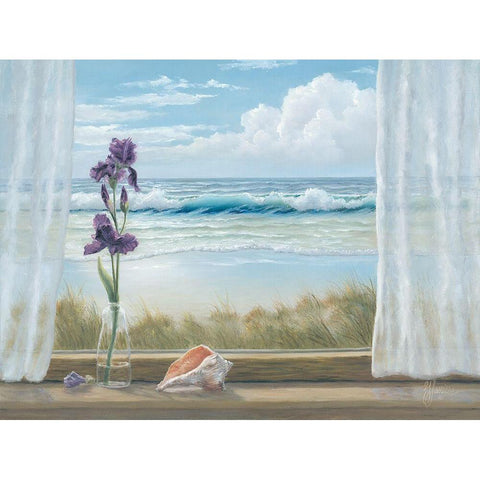 Irises on Windowsill Gold Ornate Wood Framed Art Print with Double Matting by Janisse, Georgia
