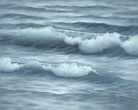 Waves White Modern Wood Framed Art Print with Double Matting by Janisse, Georgia