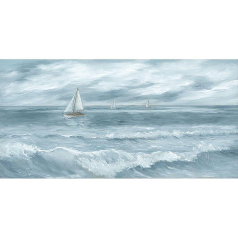 Three Sailboats Black Modern Wood Framed Art Print with Double Matting by Janisse, Georgia