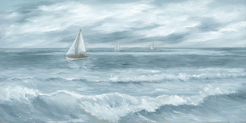 Three Sailboats White Modern Wood Framed Art Print with Double Matting by Janisse, Georgia