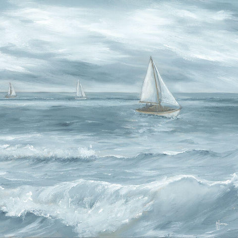 Three Sailboats     White Modern Wood Framed Art Print with Double Matting by Janisse, Georgia