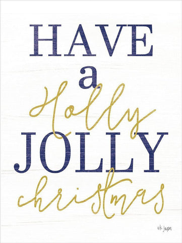 Holly Jolly Christmas White Modern Wood Framed Art Print with Double Matting by Jaxn Blvd.