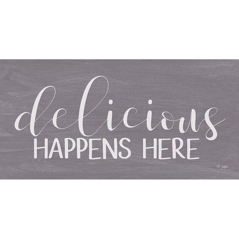 Delicious Happens Here White Modern Wood Framed Art Print by Jaxn Blvd.