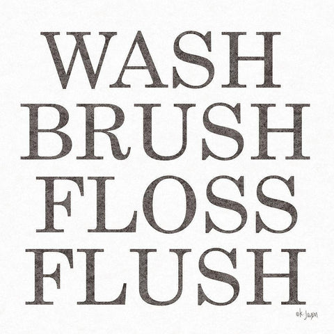 Wash Brush Floss Flush  White Modern Wood Framed Art Print by Jaxn Blvd.