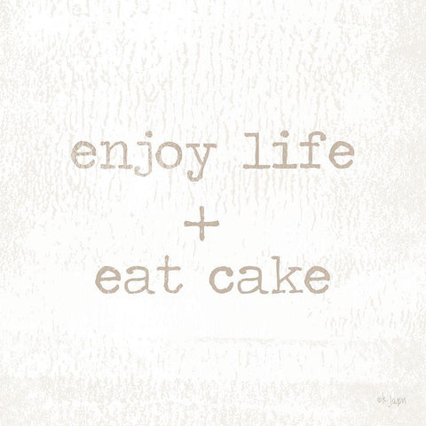 Enjoy Life + Eat Cake White Modern Wood Framed Art Print with Double Matting by Jaxn Blvd.