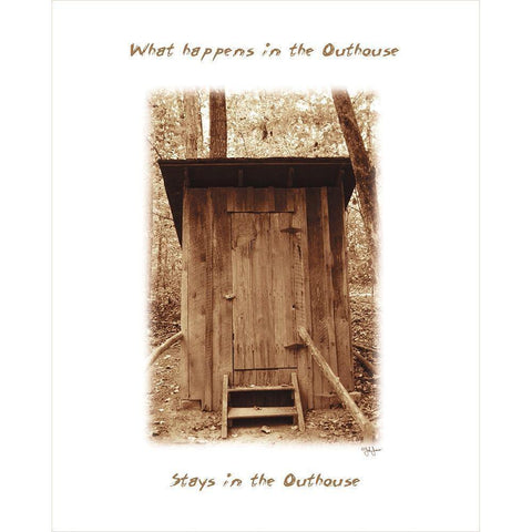 What Happens in the Outhouse Black Modern Wood Framed Art Print with Double Matting by Jones, John