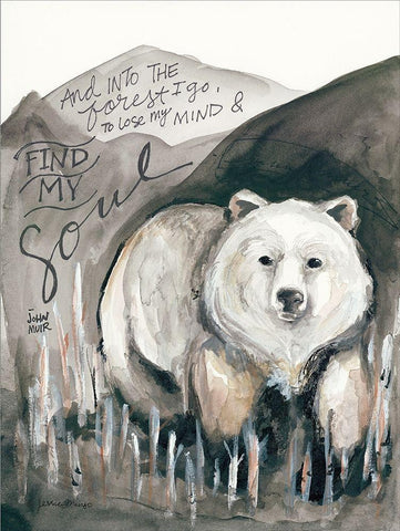 Find My Soul Bear White Modern Wood Framed Art Print with Double Matting by Mingo, Jessica