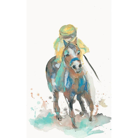 A Jockey and His Horse White Modern Wood Framed Art Print by Mingo, Jessica