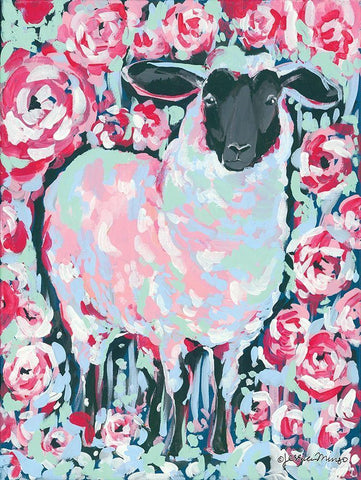 My Sheep Rose Black Ornate Wood Framed Art Print with Double Matting by Mingo, Jessica