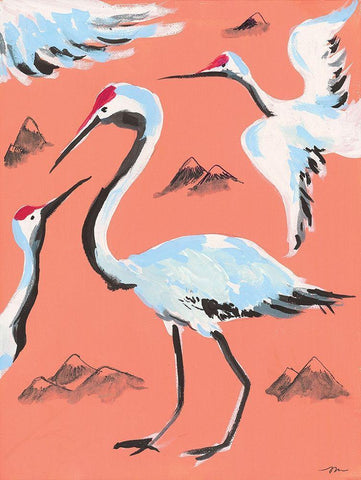 Storks II White Modern Wood Framed Art Print with Double Matting by Mingo, Jessica