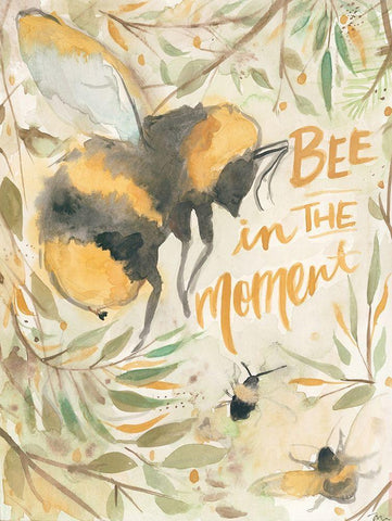 Bee in the Moment White Modern Wood Framed Art Print with Double Matting by Mingo, Jessica