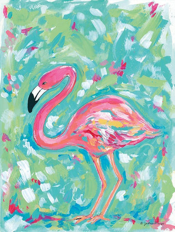 Summer Flamingo White Modern Wood Framed Art Print with Double Matting by Mingo, Jessica