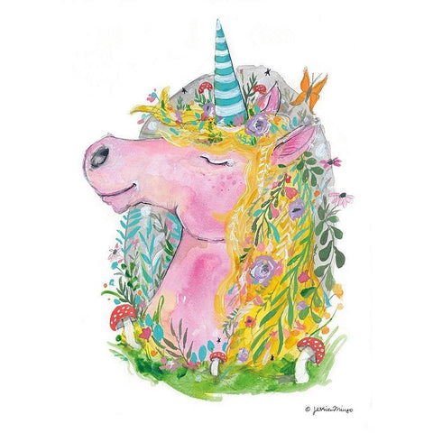 Fauna the Unicorn White Modern Wood Framed Art Print by Mingo, Jessica