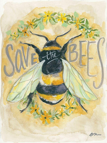 Save the Bees White Modern Wood Framed Art Print with Double Matting by Mingo, Jessica