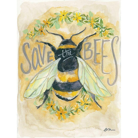 Save the Bees Black Modern Wood Framed Art Print by Mingo, Jessica