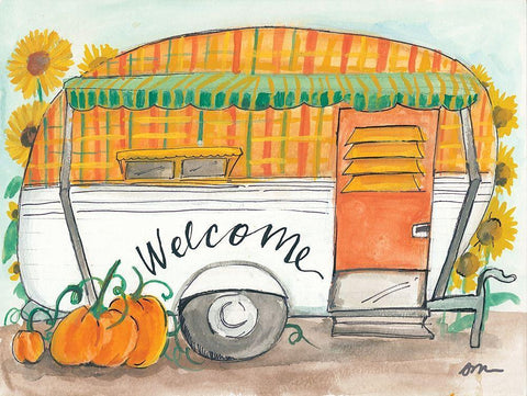 Fall Camper Black Ornate Wood Framed Art Print with Double Matting by Mingo, Jessica