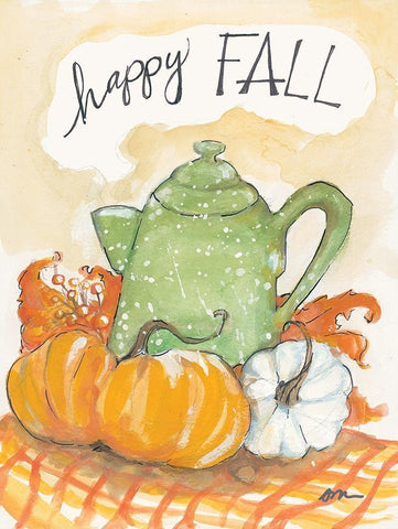 Happy Fall Coffee Pot White Modern Wood Framed Art Print with Double Matting by Mingo, Jessica
