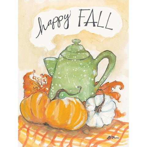 Happy Fall Coffee Pot Black Modern Wood Framed Art Print by Mingo, Jessica