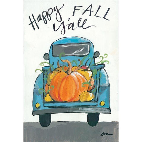 Happy Fall Yall Truck White Modern Wood Framed Art Print by Mingo, Jessica