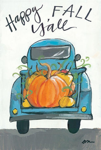 Happy Fall Yall Truck White Modern Wood Framed Art Print with Double Matting by Mingo, Jessica