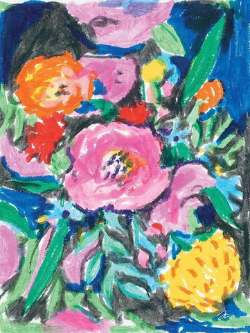 Bright Florals Black Ornate Wood Framed Art Print with Double Matting by Mingo, Jessica