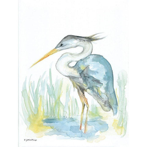 Heron White Modern Wood Framed Art Print by Mingo, Jessica