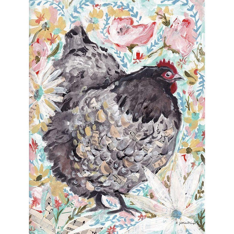 Gerty the Hen Black Modern Wood Framed Art Print by Mingo, Jessica