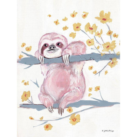 Pink Sloth II White Modern Wood Framed Art Print by Mingo, Jessica