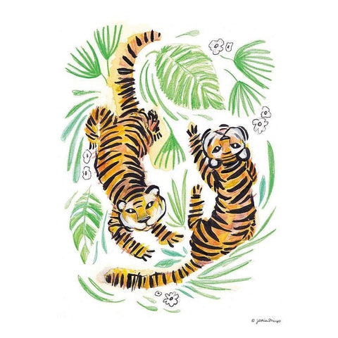 Playful Tigers Black Modern Wood Framed Art Print with Double Matting by Mingo, Jessica
