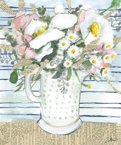 Milk Glass Florals Black Ornate Wood Framed Art Print with Double Matting by Mingo, Jessica