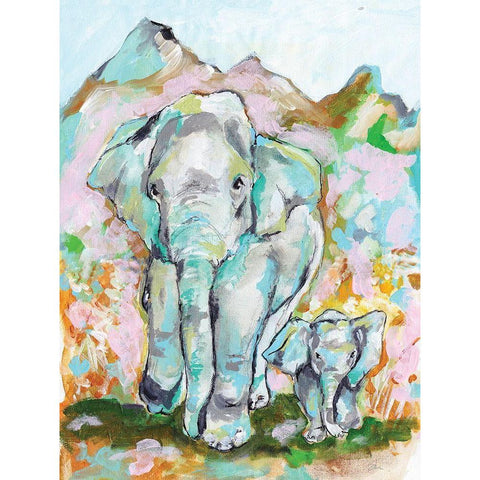 Elephant Stroll Gold Ornate Wood Framed Art Print with Double Matting by Mingo, Jessica