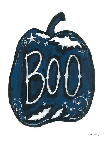 Boo Pumpkin White Modern Wood Framed Art Print with Double Matting by Mingo, Jessica