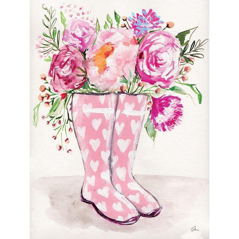 Rain Boot Flowers  Gold Ornate Wood Framed Art Print with Double Matting by Mingo, Jessica
