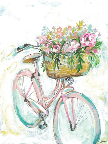Bicycle with Flower Basket Black Ornate Wood Framed Art Print with Double Matting by Mingo, Jessica