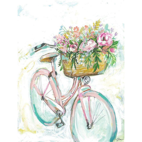 Bicycle with Flower Basket Black Modern Wood Framed Art Print by Mingo, Jessica