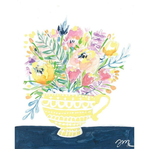Tea Cup Flowers Black Modern Wood Framed Art Print with Double Matting by Mingo, Jessica