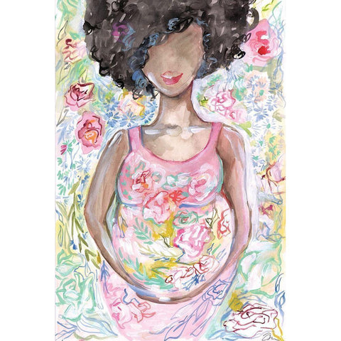 Lady in the Floral Dress Black Modern Wood Framed Art Print with Double Matting by Mingo, Jessica