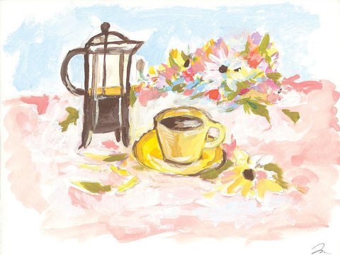 A Good Morning for Coffee   White Modern Wood Framed Art Print with Double Matting by Mingo, Jessica