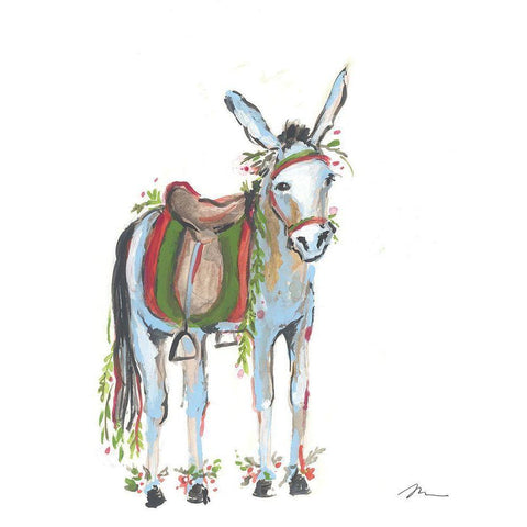 Christmas Donkey I White Modern Wood Framed Art Print by Mingo, Jessica