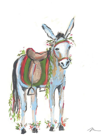 Christmas Donkey I White Modern Wood Framed Art Print with Double Matting by Mingo, Jessica