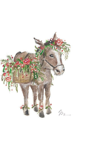 Christmas Donkey II Black Ornate Wood Framed Art Print with Double Matting by Mingo, Jessica