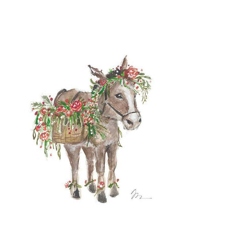 Christmas Donkey II Gold Ornate Wood Framed Art Print with Double Matting by Mingo, Jessica