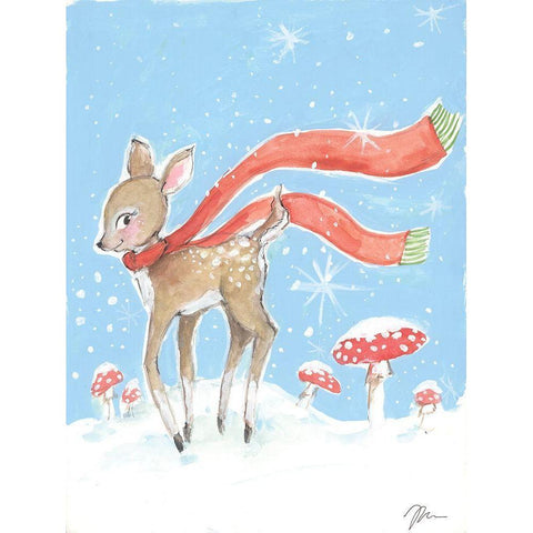 Christmas Deer White Modern Wood Framed Art Print by Mingo, Jessica