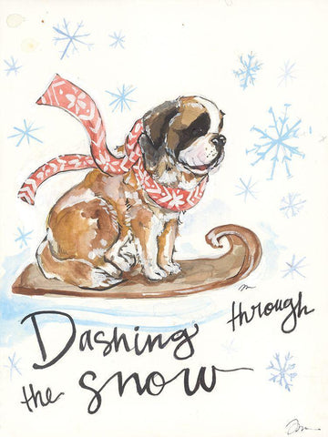 Dashing Through the Snow St. Bernard White Modern Wood Framed Art Print with Double Matting by Mingo, Jessica