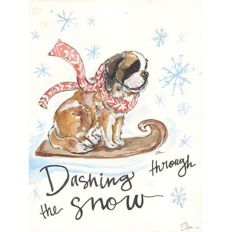 Dashing Through the Snow St. Bernard Gold Ornate Wood Framed Art Print with Double Matting by Mingo, Jessica